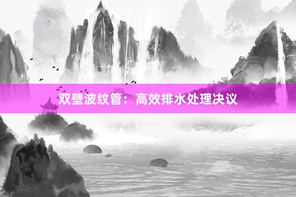 双壁波纹管：高效排水处理决议